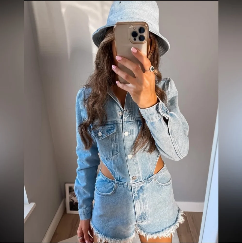 Zara cut out denim short blue wash jumpsuit